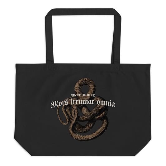 Mors Irrumat Omnia Large Organic Cotton Twill Tote Bag - The Bean Workshop - alex stern, bag, leigh bardugo, ninth house, tote, tote bag