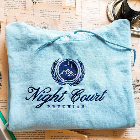Night Court Embroidered Hoodie - The Bean Workshop - a court of thorns and roses, acotar, embroidered, feyre archeron, hoodie, rhysand, sarah j. maas