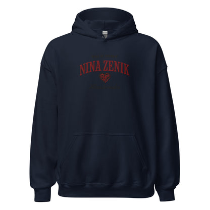 Nina Zenik Embroidered Hoodie - The Bean Workshop - Bookworm Hoodie, Fandom Apparel, Fantasy Character, Grisha Power, Grishaverse gift, Heart Design, Heartrender fan merchandise, Helnik, Leigh Bardugo fan apparel for readers, Literary Streetwear, Nina Zenik embroidered hoodie, Six of Crows hooded sweatshirt, The Dregs apparel