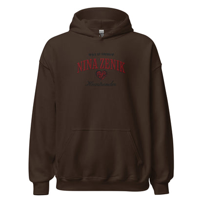 Nina Zenik Embroidered Hoodie - The Bean Workshop - Bookworm Hoodie, Fandom Apparel, Fantasy Character, Grisha Power, Grishaverse gift, Heart Design, Heartrender fan merchandise, Helnik, Leigh Bardugo fan apparel for readers, Literary Streetwear, Nina Zenik embroidered hoodie, Six of Crows hooded sweatshirt, The Dregs apparel