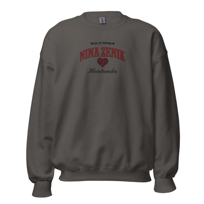 Nina Zenik Embroidered Sweatshirt - The Bean Workshop - Book Lover Gift, Bookish Sweatshirt, Corporalnik, Fantasy Character, Grisha Order clothing, Grishaverse, Helnik, Leigh Bardugo fan apparel for readers, Nina Zenik embroidered sweatshirt, Powerful Female Character, Six of Crows Heartrender merch, The Dregs, Waffle Lover