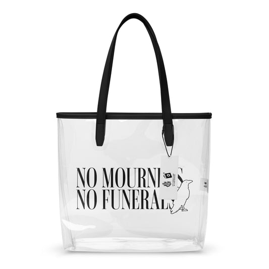 No Mourners No Funerals Clear Tote Bag - The Bean Workshop - Book Lover Tote, Bookworm Accessory, Canvas Shopper, Dark Fantasy Aesthetic, Grishaverse accessory, Kaz Brekker fan gift, Ketterdam, Leigh Bardugo book bag for readers, Leigh Bardugo fan merchandise, Library Bag, Minimalist Design, No Mourners No Funerals literary merch, Six of Crows tote bag, The Crows