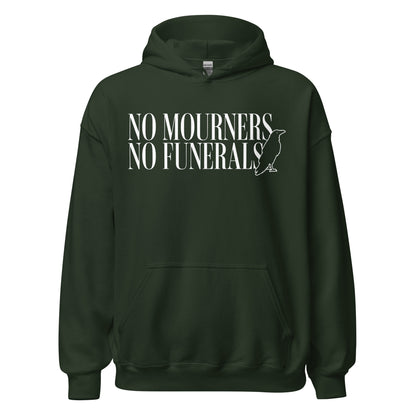 No Mourners No Funerals Hoodie - The Bean Workshop - Bookworm Streetwear, Fantasy Book Merch, Gothic Aesthetic, Grishaverse apparel for fans, Kaz Brekker motto gift, Ketterdam Style, Leigh Bardugo fan merchandise, Literary Apparel, Minimalist Quote, No Mourners No Funerals hooded sweatshirt, Six of Crows hoodie, The Crows Hoodie, The Dregs