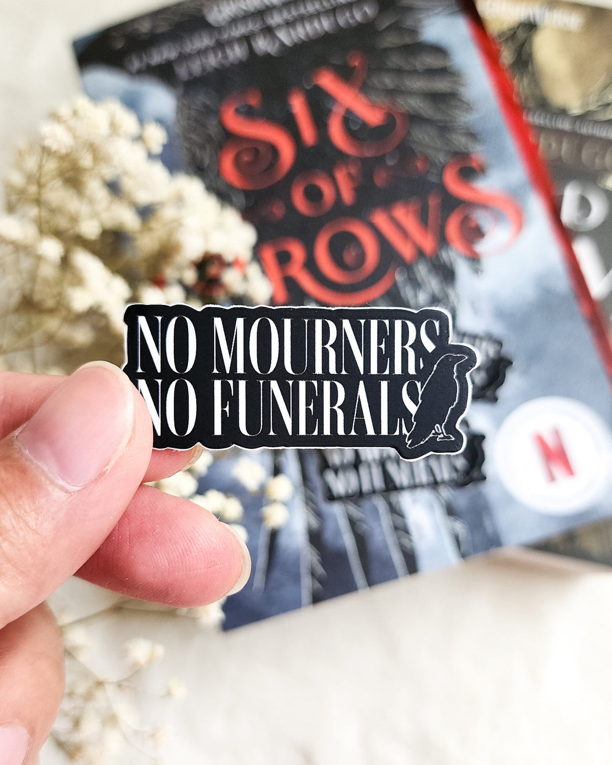 No Mourners No Funerals Sticker - The Bean Workshop - book lover gift, Bookish Gift, bookish sticker, Crooked Kingdom, die cut sticker, fantasy sticker, Grishaverse, Inej Ghafa, Kaz Brekker, leigh bardugo, No Mourners No Funerals, six of crows, Six of Crows merch, sticker