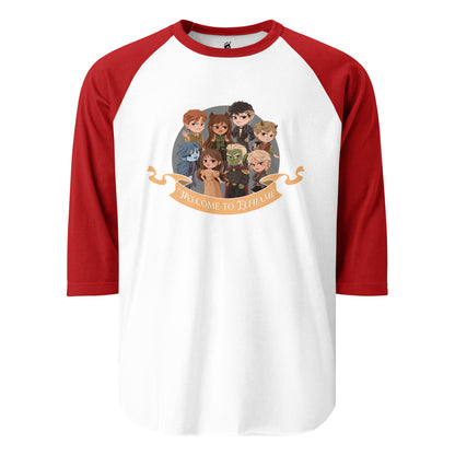 Novels of Elfhame Characters Raglan Tee - The Bean Workshop - Book Lover Gift, Cardan Greenbriar, Character Merch, Chibi Art, Elfhame, Faeriecore aesthetic, Fantasy Reader, Folk of the Air characters, Holly Black licensed merch, Jude Duarte, Jurdan, The Cruel Prince Raglan tee, Welcome to Elfhame shirt for readers