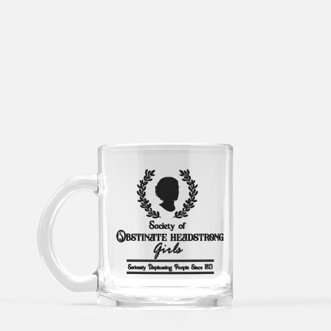 Obstinate Headstrong Girls Glass Mug - The Bean Workshop - glass mug, jane austen, mug