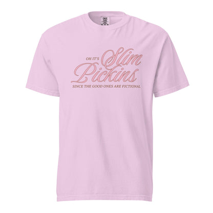 Oh, It's Slim Pickins Since The Good Ones Are Fictional T-shirt - The Bean Workshop - book design, book lover gift, book t-shirt, bookaholic apparel, cynical bookworm, fictional characters, funny book shirt, read everyday, reading shirt, Short n' Sweet Collection, t-shirt, tee