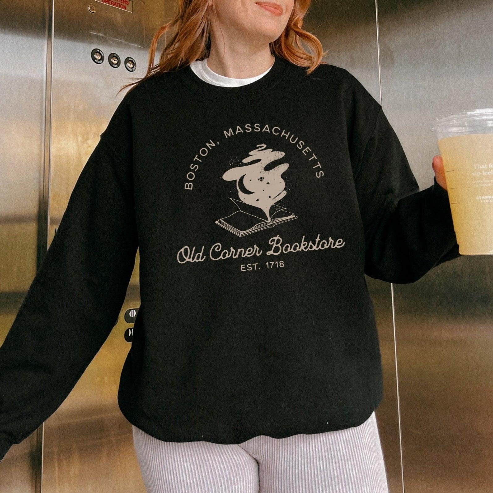 Old Corner Bookstore Sweatshirt - The Bean Workshop - Book Lover Style, Bookish Fashion, Literary Fashion, Old Corner Bookstore, read everyday, Readers Apparel, Reading Comfort, sweater, sweatshirt, valentine, Valentine's Day Picks, Vintage Bookstore