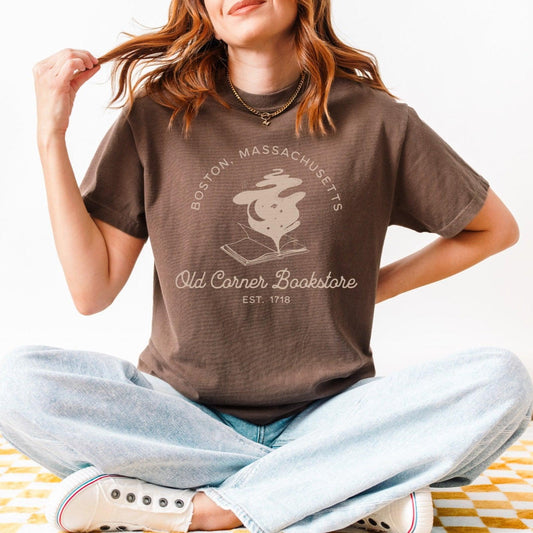 Old Corner Bookstore T-shirt - The Bean Workshop - Book lover Tee, Bookish Fashion, Old Corner Bookstore, read everyday, Readers Apparel, T-shirt, tee, valentine, Valentine's Day Picks, Vintage Bookstore