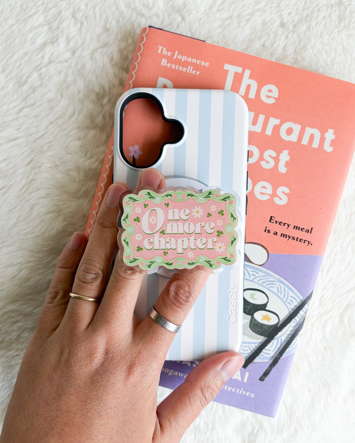 One More Chapter Coquette Magnetic Kindle Grip or Phone Holder - The Bean Workshop - book lover gift, Bookish Accessories, coquette, griptok, kindle accessories, kindle grip, phone grip, reading accessories