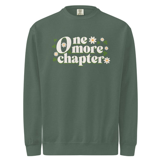 One More Chapter Heavyweight Sweatshirt - The Bean Workshop - Bookish Summer Collection, Bookworm Loungewear, Cozy Reading Sweater, Floral Bookish Top, Late Night Reader., One More Chapter Sweatshirt, Retro Bibliophile Pullover, sweater, sweatshirt