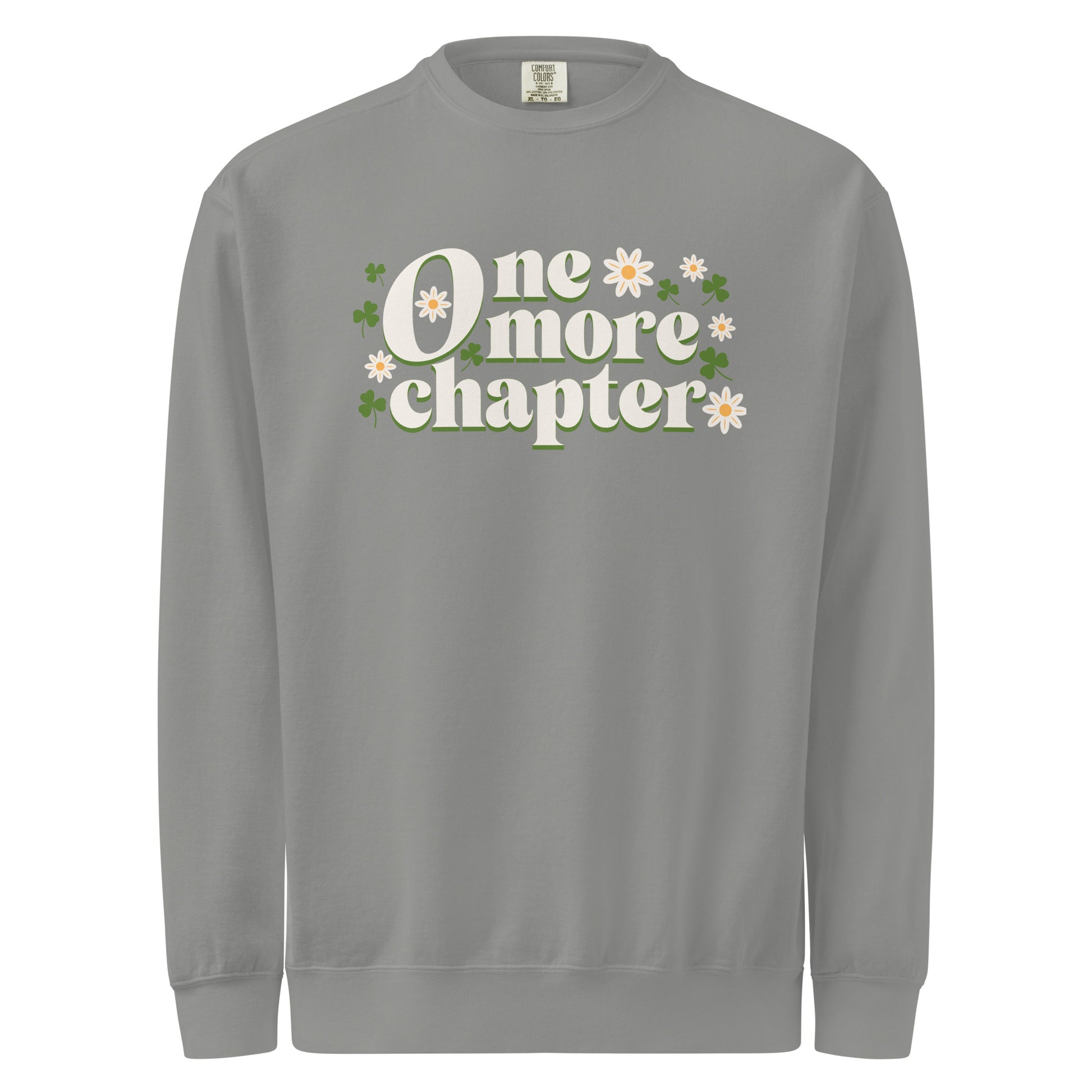 One More Chapter Heavyweight Sweatshirt - The Bean Workshop - Bookish Summer Collection, Bookworm Loungewear, Cozy Reading Sweater, Floral Bookish Top, Late Night Reader., One More Chapter Sweatshirt, Retro Bibliophile Pullover, sweater, sweatshirt