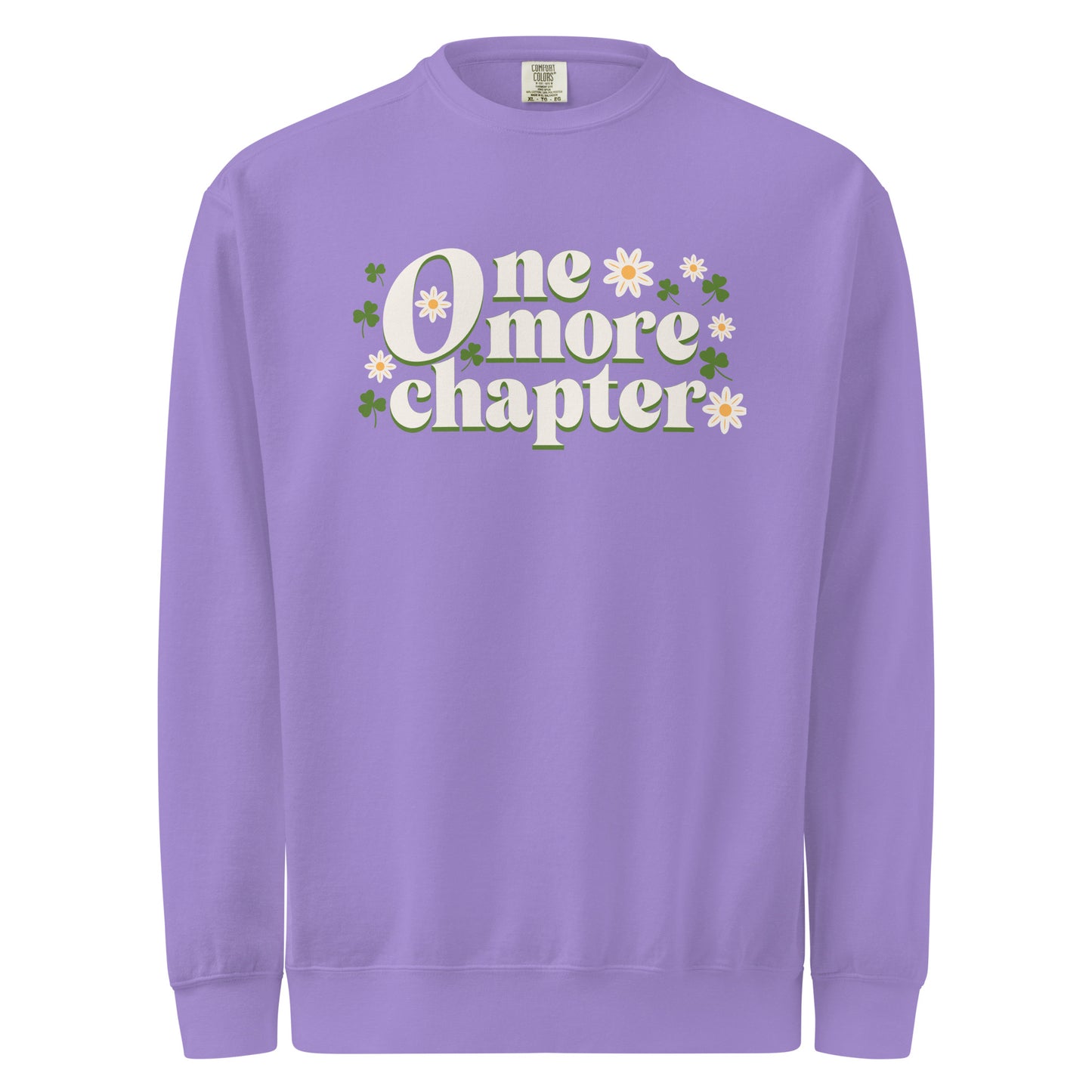 One More Chapter Heavyweight Sweatshirt - The Bean Workshop - Bookish Summer Collection, Bookworm Loungewear, Cozy Reading Sweater, Floral Bookish Top, Late Night Reader., One More Chapter Sweatshirt, Retro Bibliophile Pullover, sweater, sweatshirt