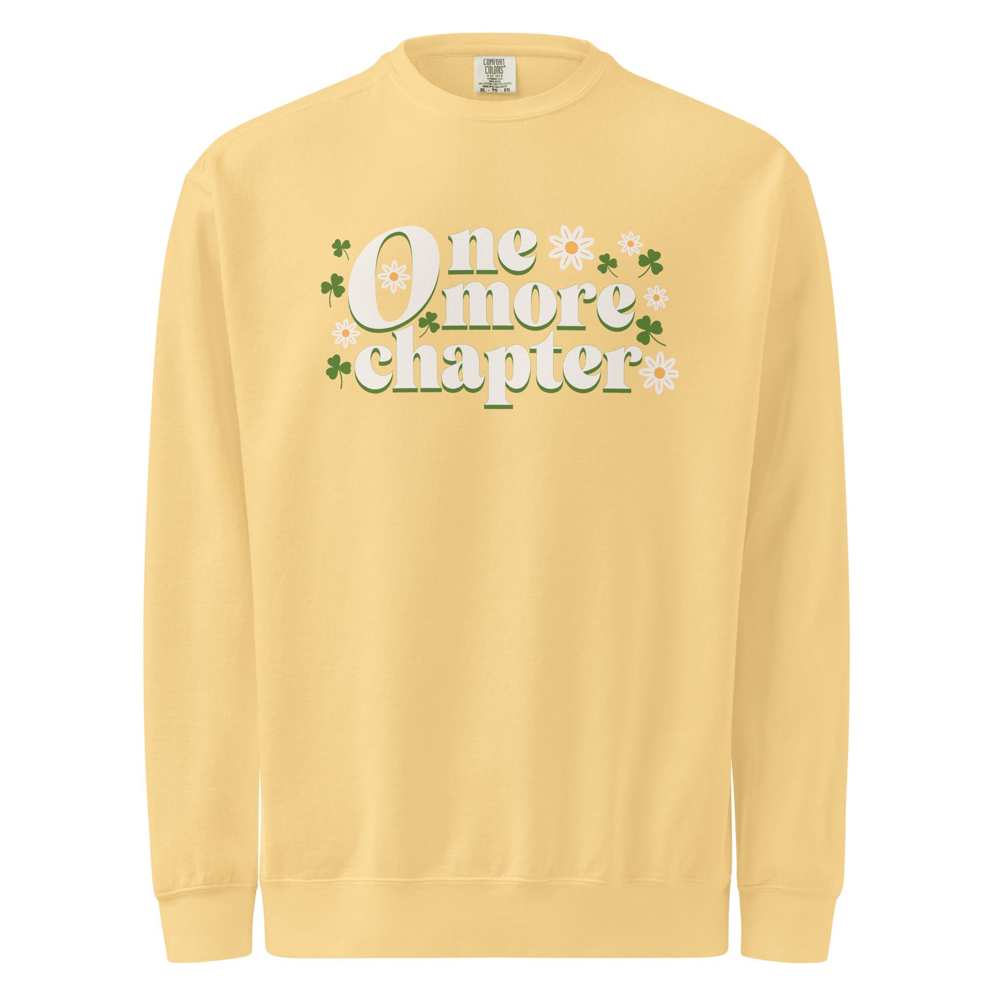 One More Chapter Heavyweight Sweatshirt - The Bean Workshop - Bookish Summer Collection, Bookworm Loungewear, Cozy Reading Sweater, Floral Bookish Top, Late Night Reader., One More Chapter Sweatshirt, Retro Bibliophile Pullover, sweater, sweatshirt