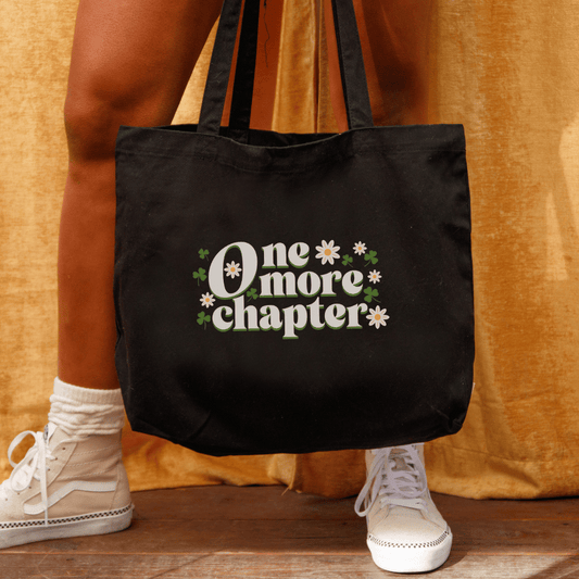 One More Chapter Large Organic Cotton Twill Tote Bag - The Bean Workshop - Bookish Summer Collection, Eco-Friendly Book Lover Bag, Floral Bibliophile Carryall, Groovy Literary Tote, One More Chapter Tote Bag, Organic Cotton Book Bag, Organic Cotton Twill Tote Bag, Retro Reader Tote