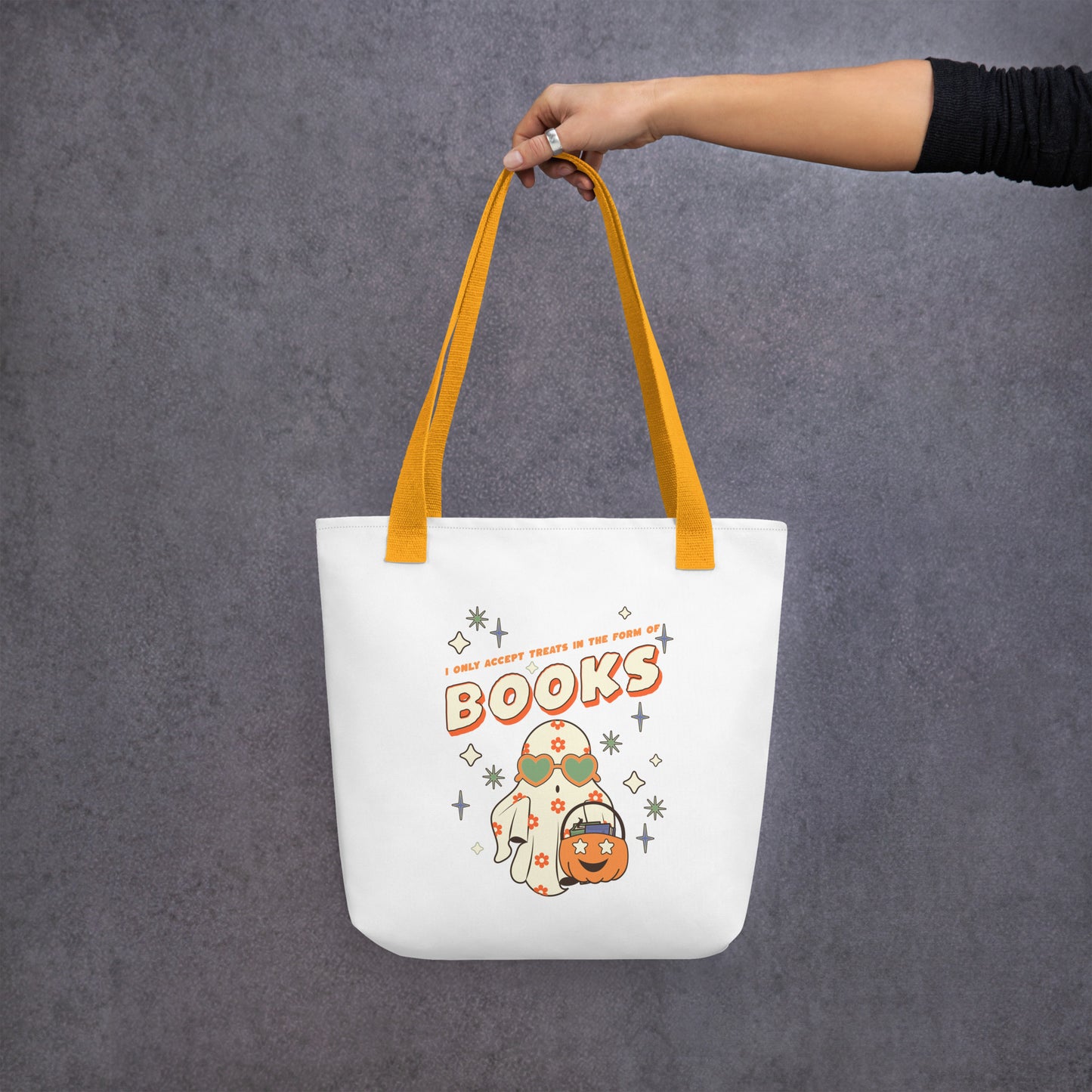 Only Accept Books Tote Bag - The Bean Workshop - book lover tote, bookish tote, bookstore bag, bookworm bag, canvas tote, Frankenstein tote, Halloween tote bag, library tote, literary tote, reading bag, reusable shopping bag, spooky season accessory, unique gift for readers