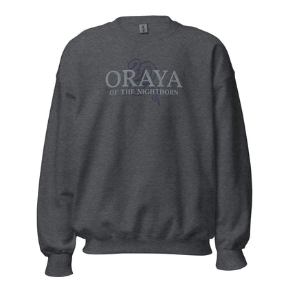 Oraya of the Night Born Embroidered Sweatshirt - The Bean Workshop - carissa broadbent, embroidered, sweatshirt, the serpent and the wings of night