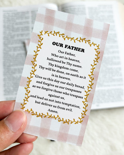 Our Father Prayer Card & Bookmark - The Bean Workshop - archangel, Baptism, Catholic, children, Confirmation, Confirmation gift, faith gift, First Communion, guardian angel, Hail Holy Queen, Hail Mary, Holy Family, Holy Spirit, Immaculate Heart, Marian gift, Memorare, Our Father, Pentecost, prayer card, St. Joseph, St. Michael
