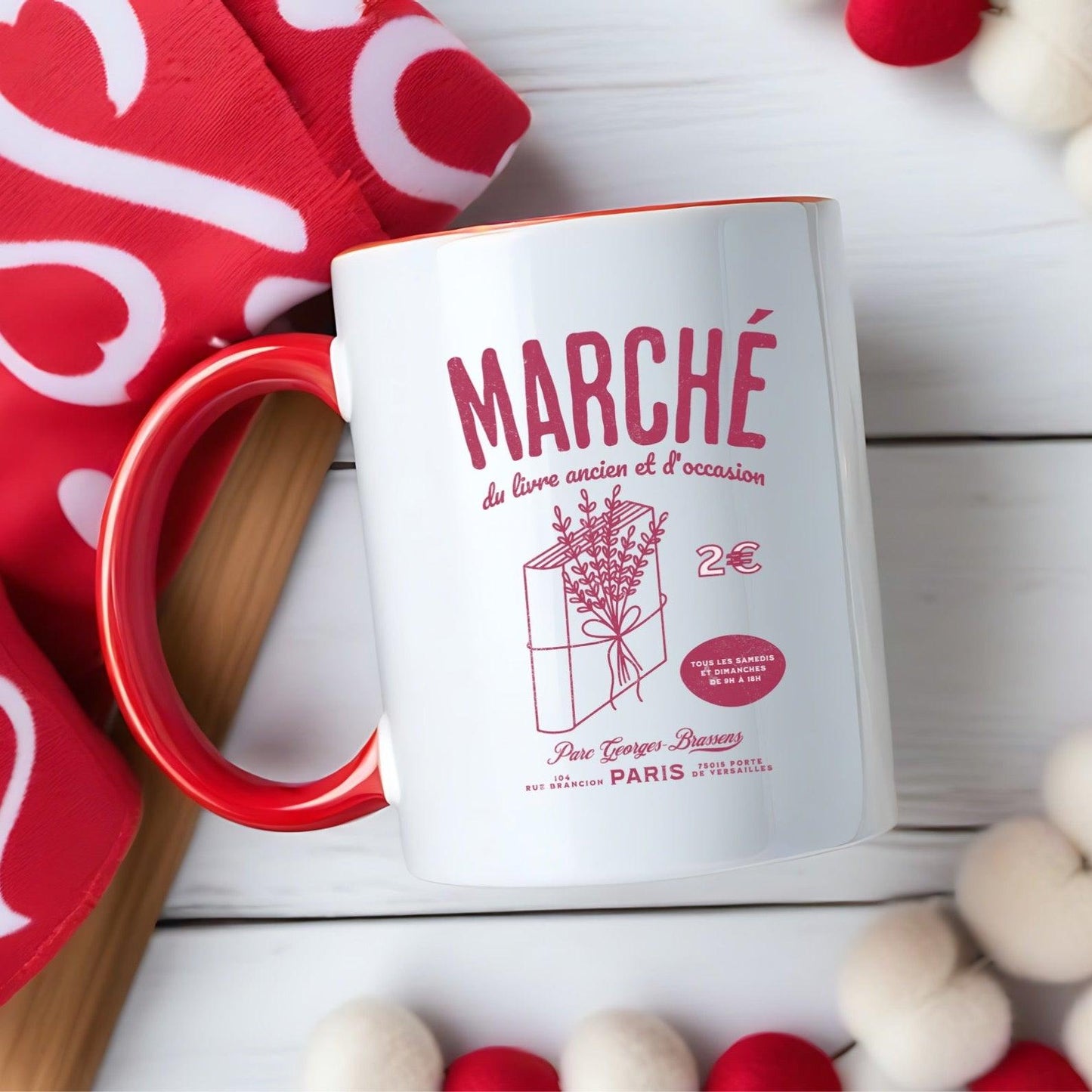 Parc Georges Brassens Paris French Old Book Market Mug - The Bean Workshop - book lover gift, bookaholic gift, ceramic mug, coffee mug, French book market, mug, Parc Georges Brassens, Paris souvenir, read everyday, Short n' Sweet Collection, vintage book design