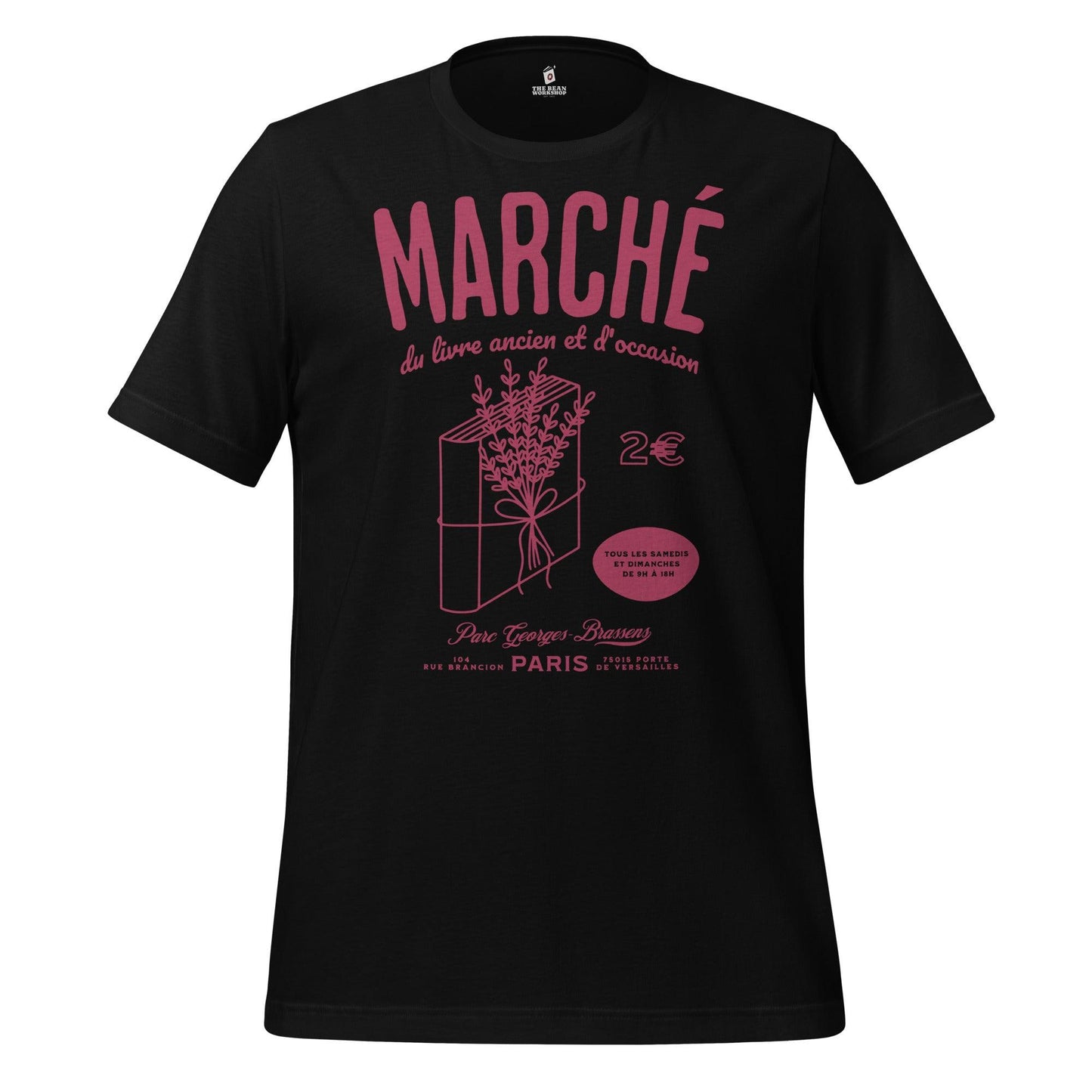 Parc Georges Brassens Paris French Old Book Market T-shirt - The Bean Workshop - book lover gift, bookaholic apparel, French book market, Parc Georges Brassens, Paris souvenir, read everyday, Short n' Sweet Collection, t-shirt, tee, vintage book design