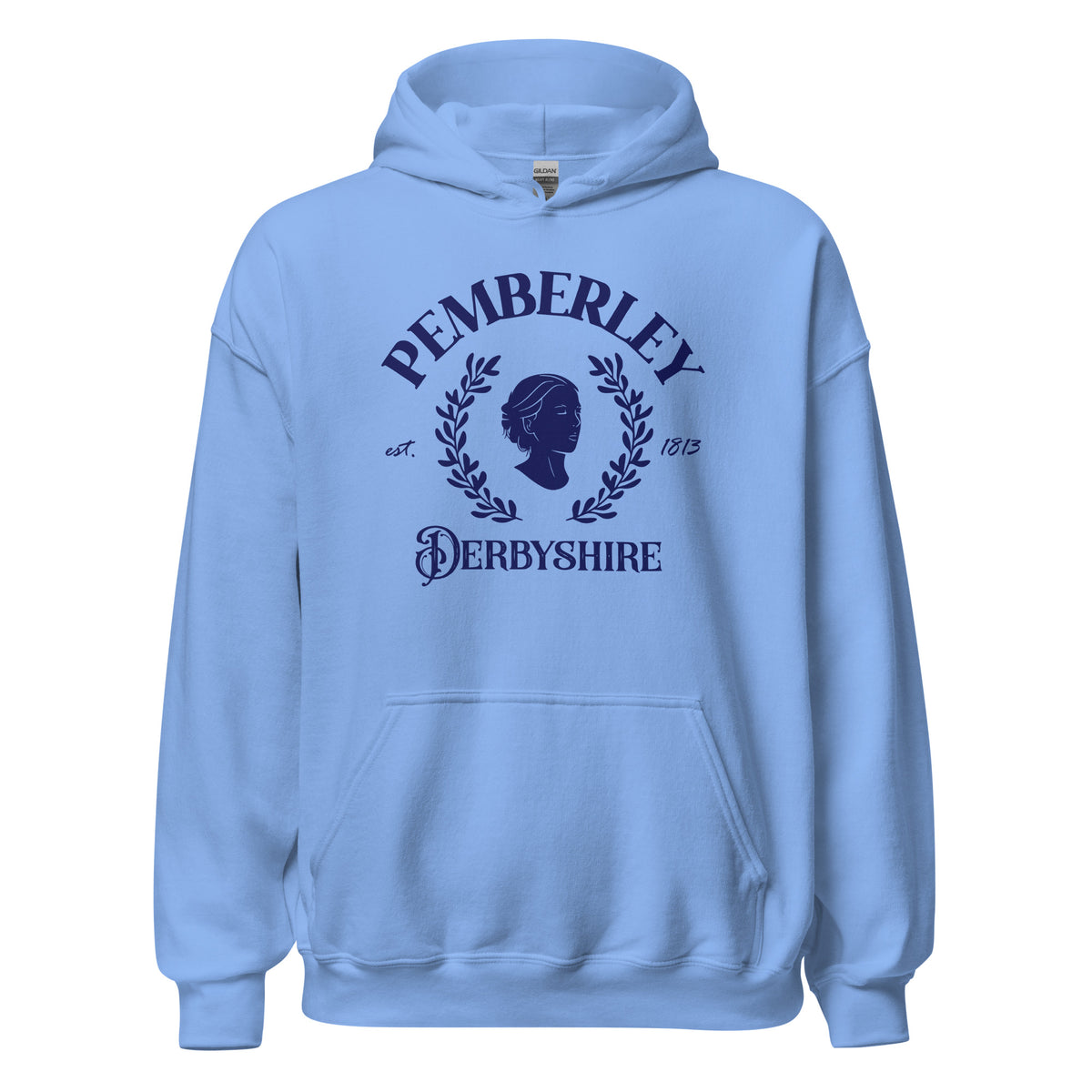 Pemberley Hoodie - The Bean Workshop - Austenites, Book Club Meeting, Cozy Night In, Dark Academia, Hoodie, Jane Austen, Laurel Wreath, Navy Graphic, Old Money, Pemberley Estate Oversized Hoodie, Pride and Prejudice, Varsity Style, Winter Reading Gear for Bookworms