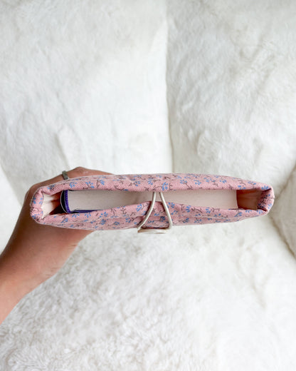Pink Floral Sprig Book Sleeve & Kindle Sleeve with Button Closure - The Bean Workshop - book sleeve, bookish gift, cottagecore, cotton book sleeve, ditsy floral, ereader sleeve, floral book sleeve, kindle sleeve, pink book sleeve, reader gift