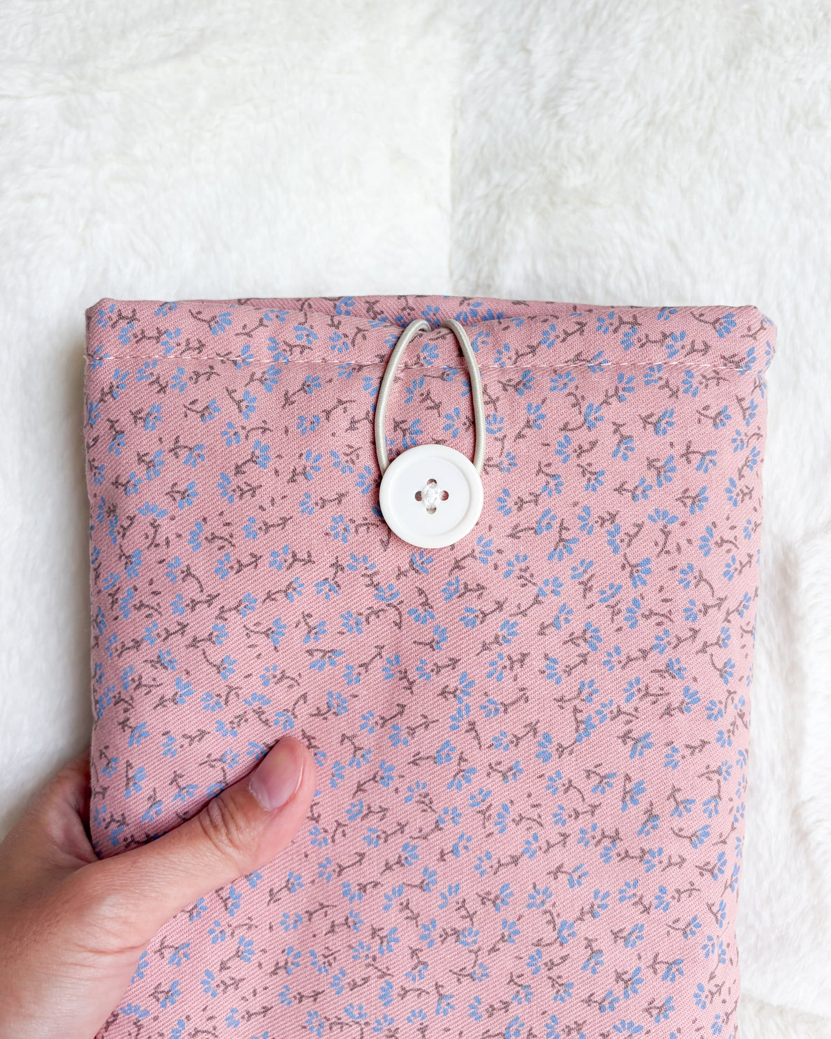Pink Floral Sprig Book Sleeve & Kindle Sleeve with Button Closure - The Bean Workshop - book sleeve, bookish gift, cottagecore, cotton book sleeve, ditsy floral, ereader sleeve, floral book sleeve, kindle sleeve, pink book sleeve, reader gift
