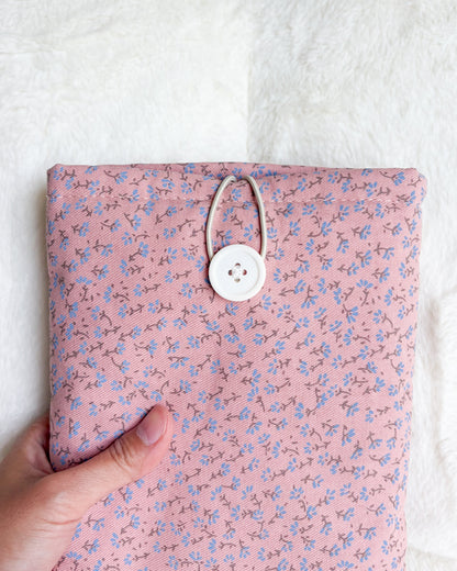 Pink Floral Sprig Book Sleeve & Kindle Sleeve with Button Closure - The Bean Workshop - book sleeve, bookish gift, cottagecore, cotton book sleeve, ditsy floral, ereader sleeve, floral book sleeve, kindle sleeve, pink book sleeve, reader gift