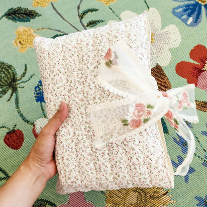 Pink Flower Large Book Sleeve with Lace Ribbon - The Bean Workshop - book sleeve, reading accessories