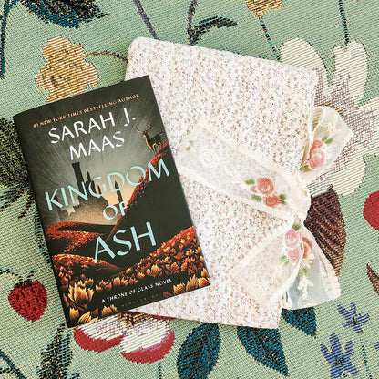 Pink Flower Large Book Sleeve with Lace Ribbon - The Bean Workshop - book sleeve, reading accessories