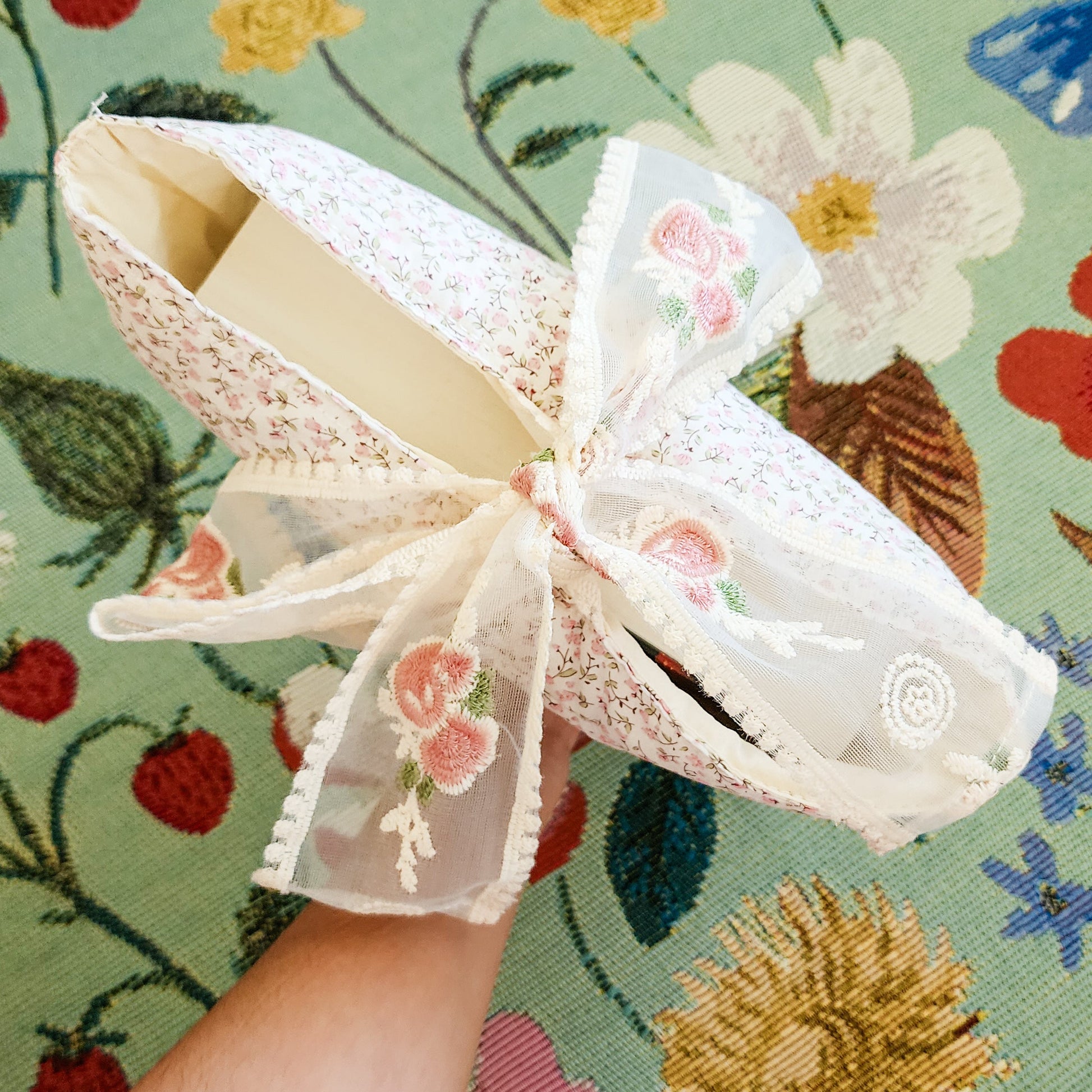 Pink Flower Large Book Sleeve with Lace Ribbon - The Bean Workshop - book sleeve, reading accessories