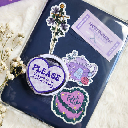 Please Don't Talk To Me While I'm Reading Magnetic Kindle Grip or Phone Holder - The Bean Workshop - Bookish Accessories, kindle grip, reading accessories