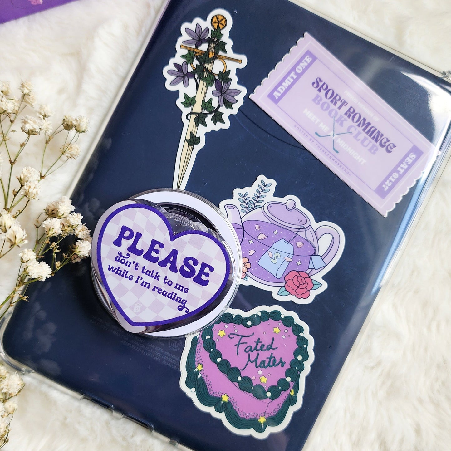 Please Don't Talk To Me While I'm Reading Magnetic Kindle Grip or Phone Holder - The Bean Workshop - Bookish Accessories, kindle grip, reading accessories