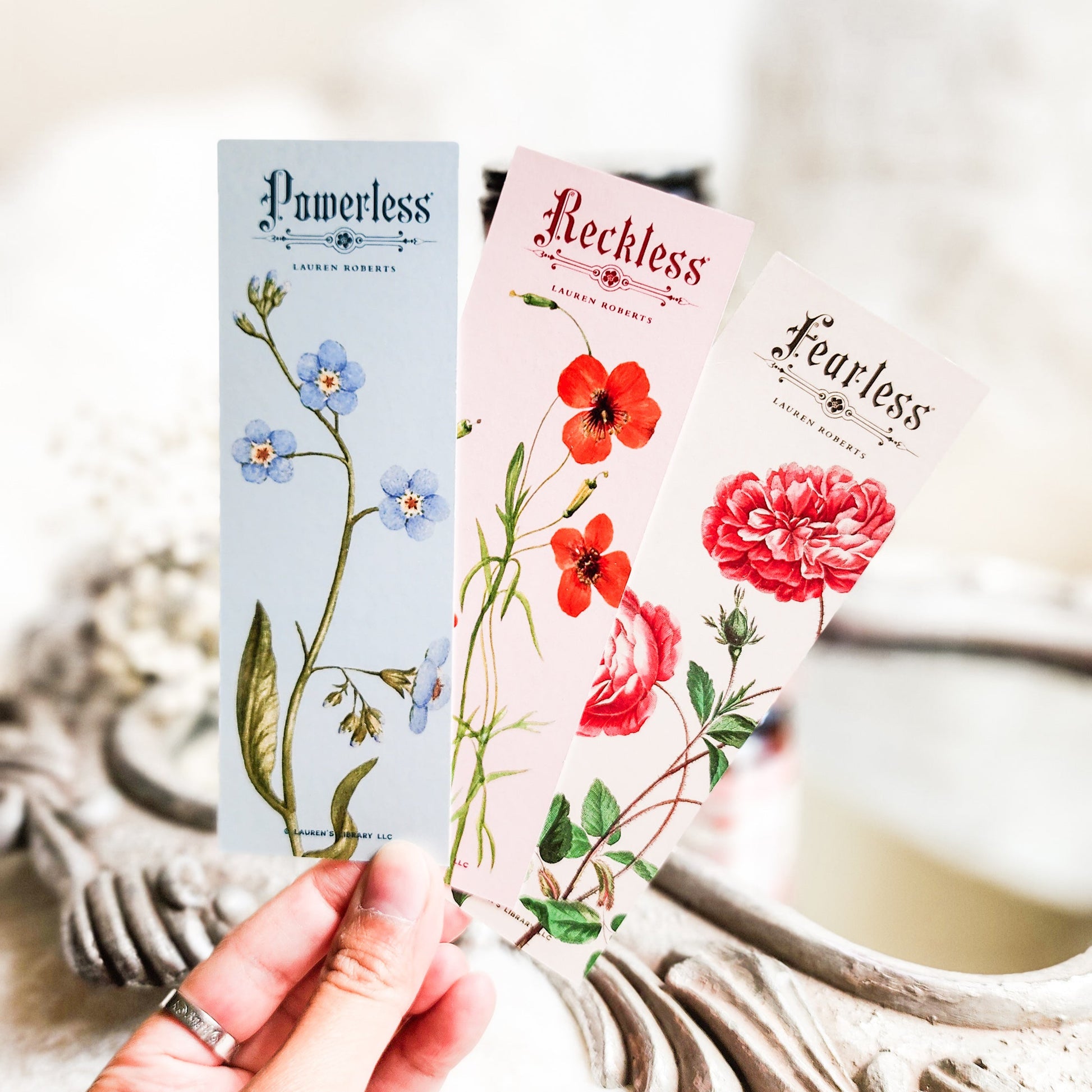 Powerless by Lauren Roberts Bookmarks Set of 3 - The Bean Workshop - bookmark, kai azer, lauren roberts, paedyn gray, powerless