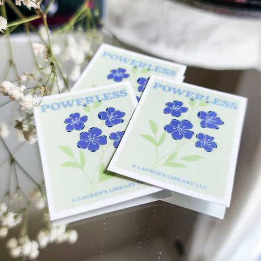 Powerless Lauren Roberts Stamp Sticker - The Bean Workshop - book lover gift, Bookish Accessories, Bookish Gift, bookish sticker, die cut sticker, fantasy romance sticker, kai azer, kindle sticker, lauren roberts, Lauren Roberts merch, paedyn gray, powerless, Powerless merch, reckless, stamp sticker, sticker