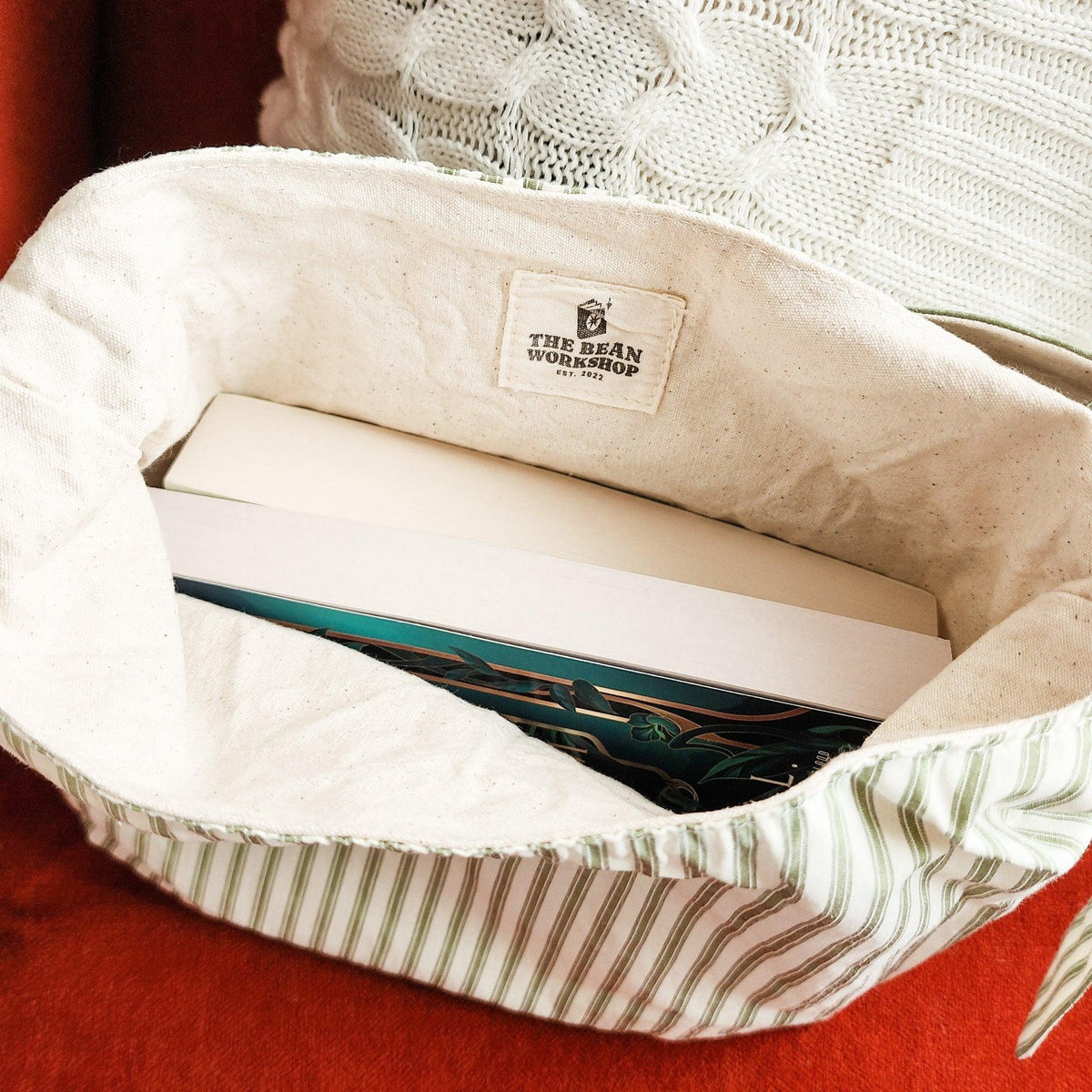 Probably Books Striped Cotton Tote Bag - The Bean Workshop - book club, book lover, book lovers, bookaholic, bookish, bookish friends, Booklice, Books and girls, bookstore, bookstore date, booktrovert, cotton tote, fantasy readers book club, gift for book lovers, striped tote, tote, tote bag