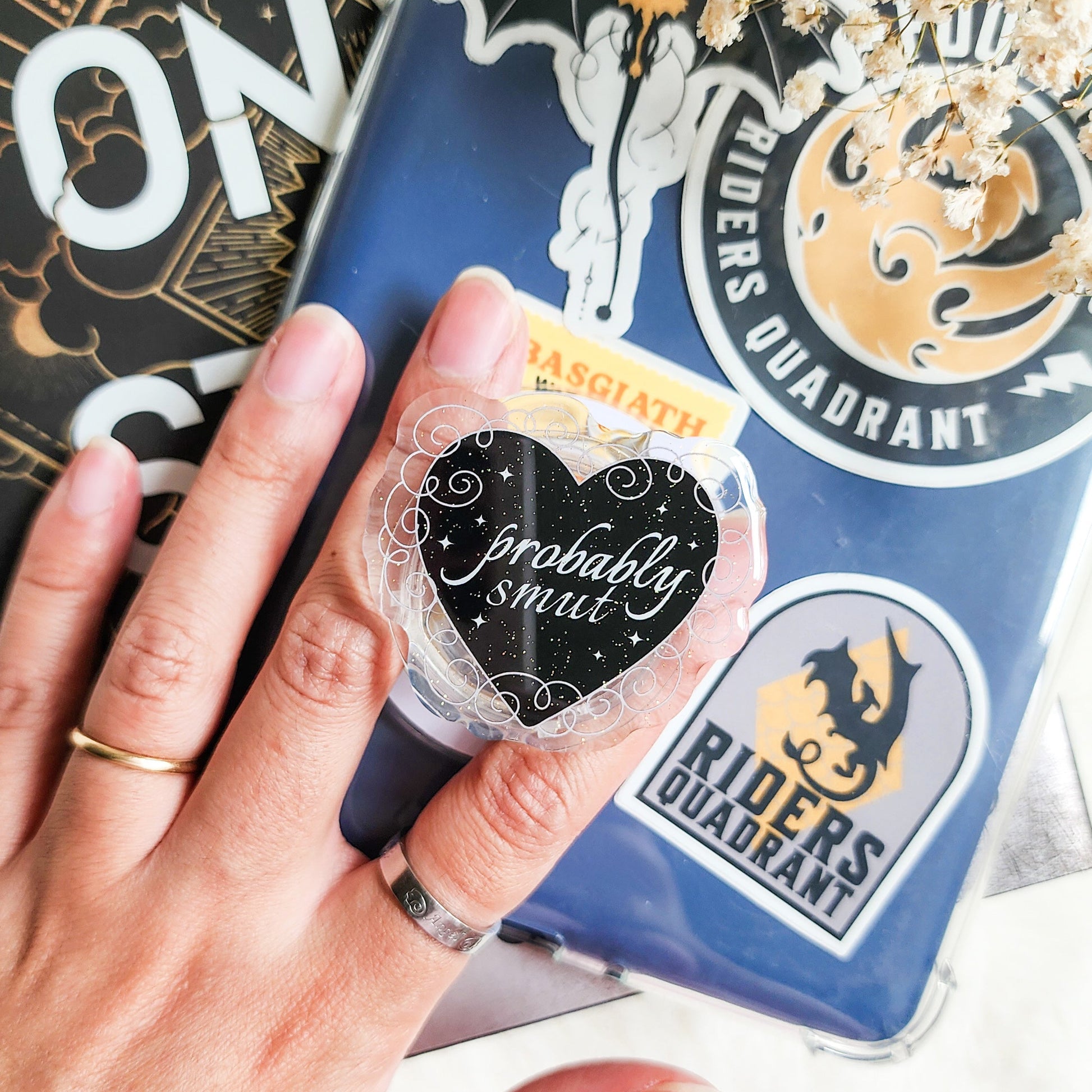 Probably Smut Glitter Magnetic Kindle Grip or Phone Holder - The Bean Workshop - Bookish Accessories, kindle grip, reading accessories