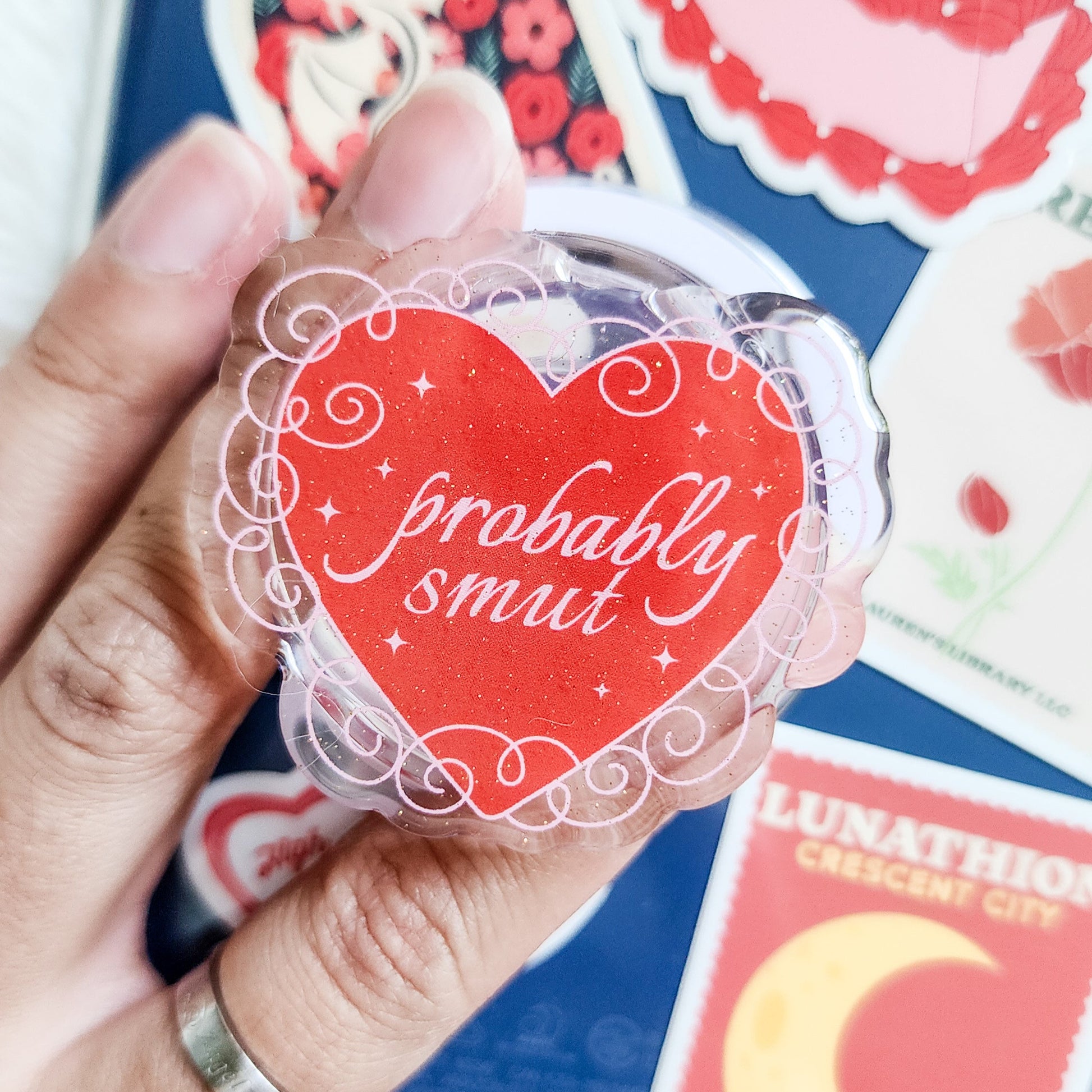 Probably Smut Glitter Magnetic Kindle Grip or Phone Holder - The Bean Workshop - Bookish Accessories, kindle grip, reading accessories