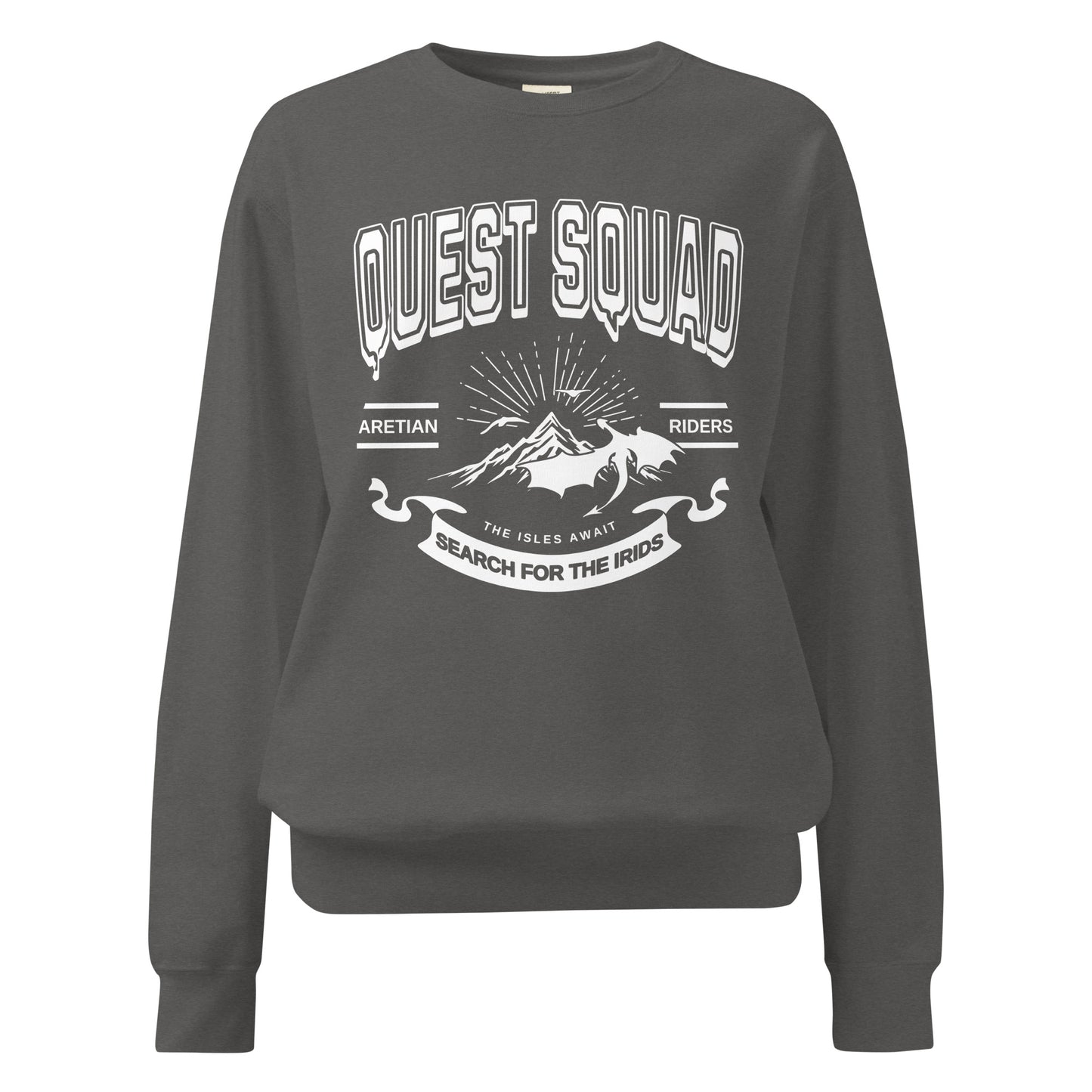 Quest Squad Heavyweight Sweatshirt - The Bean Workshop - Aretian Riders, Basgiath, Book Lover Gift, Booktok Merch, Dragon Rider, Empyrean Series, Epic Fantasy, Fourth Wing Gift., Fourth Wing Merch, Iron Flame Merch, Liam Mairi, Quest Squad, Rebecca Yarros, Romantasy, Search for the Irids, Sloane Mairi, sweater, sweatshirt, Vintage Band Tee, Violet Sorrengail, Xaden Riorson
