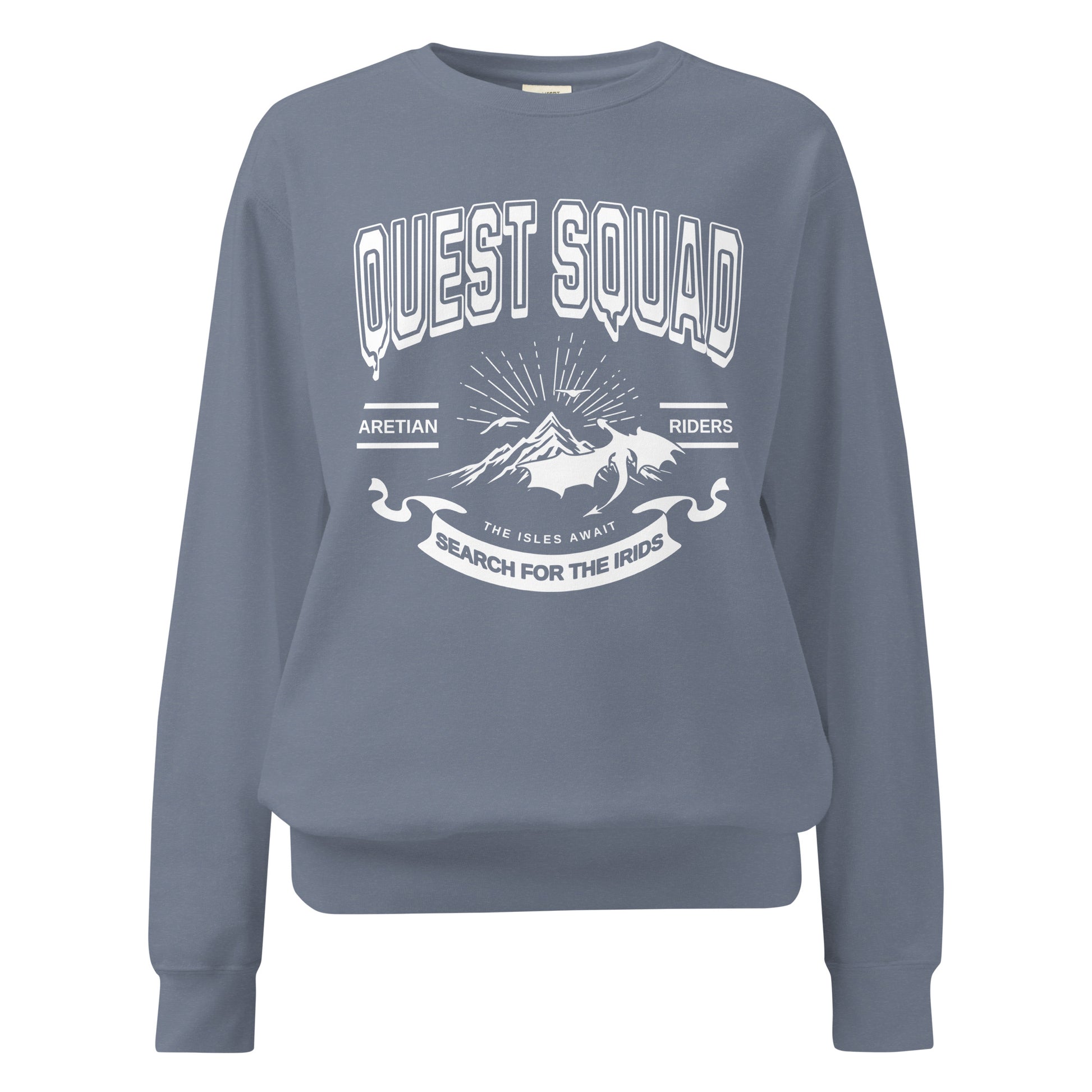 Quest Squad Heavyweight Sweatshirt - The Bean Workshop - Aretian Riders, Basgiath, Book Lover Gift, Booktok Merch, Dragon Rider, Empyrean Series, Epic Fantasy, Fourth Wing Gift., Fourth Wing Merch, Iron Flame Merch, Liam Mairi, Quest Squad, Rebecca Yarros, Romantasy, Search for the Irids, Sloane Mairi, sweater, sweatshirt, Vintage Band Tee, Violet Sorrengail, Xaden Riorson