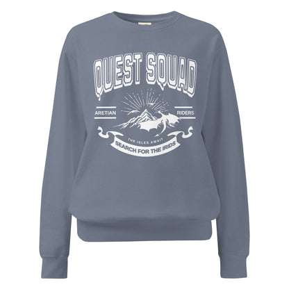 Quest Squad Heavyweight Sweatshirt - The Bean Workshop - Aretian Riders, Basgiath, Book Lover Gift, Booktok Merch, Dragon Rider, Empyrean Series, Epic Fantasy, Fourth Wing Gift., Fourth Wing Merch, Iron Flame Merch, Liam Mairi, Quest Squad, Rebecca Yarros, Romantasy, Search for the Irids, Sloane Mairi, sweater, sweatshirt, Vintage Band Tee, Violet Sorrengail, Xaden Riorson
