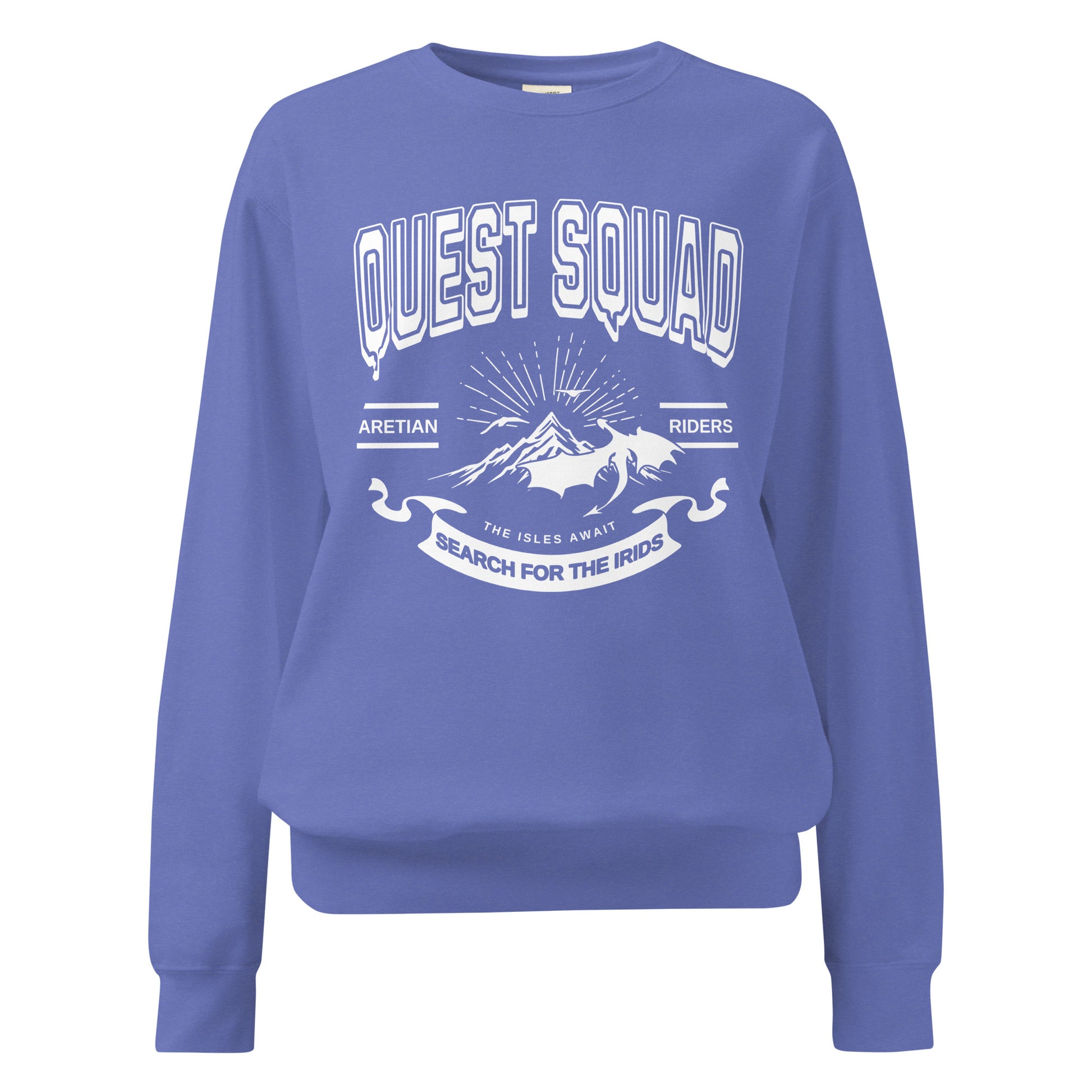 Quest Squad Heavyweight Sweatshirt - The Bean Workshop - Aretian Riders, Basgiath, Book Lover Gift, Booktok Merch, Dragon Rider, Empyrean Series, Epic Fantasy, Fourth Wing Gift., Fourth Wing Merch, Iron Flame Merch, Liam Mairi, Quest Squad, Rebecca Yarros, Romantasy, Search for the Irids, Sloane Mairi, sweater, sweatshirt, Vintage Band Tee, Violet Sorrengail, Xaden Riorson