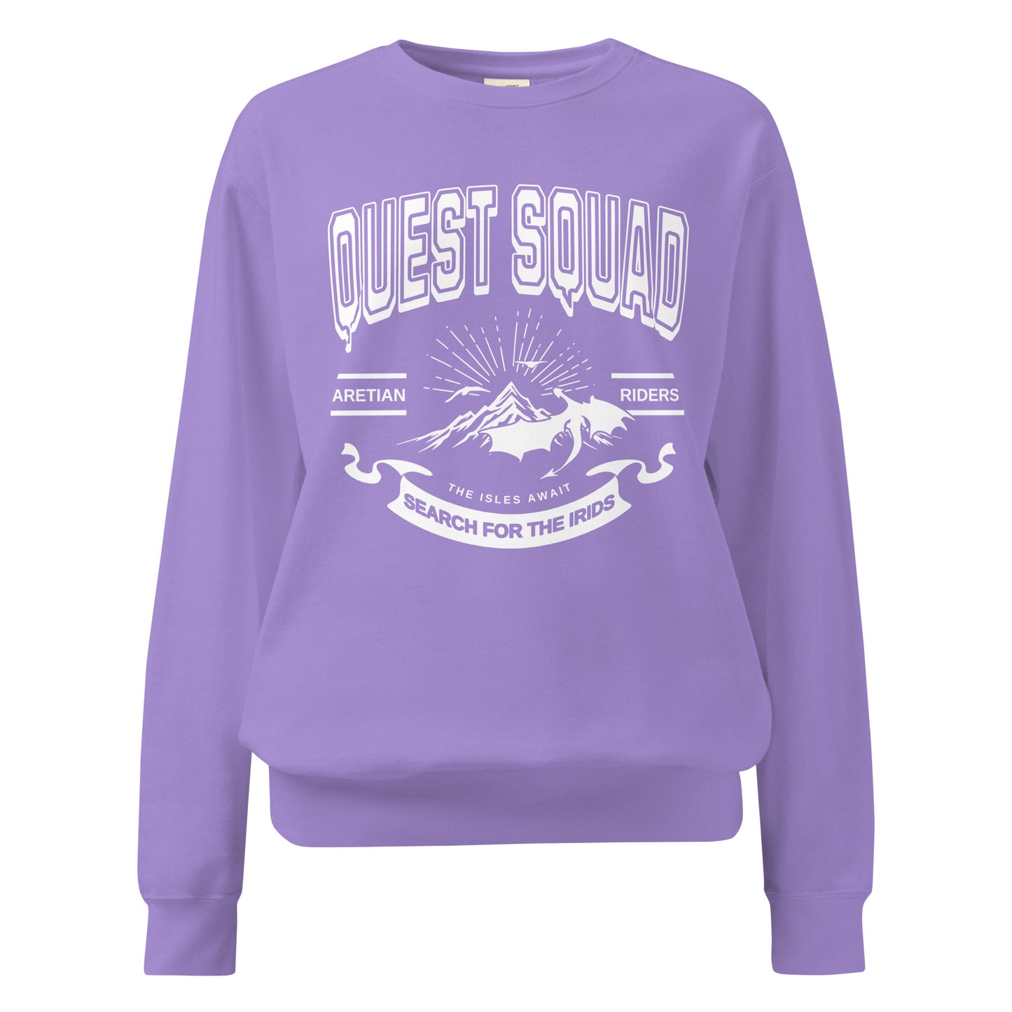 Quest Squad Heavyweight Sweatshirt - The Bean Workshop - Aretian Riders, Basgiath, Book Lover Gift, Booktok Merch, Dragon Rider, Empyrean Series, Epic Fantasy, Fourth Wing Gift., Fourth Wing Merch, Iron Flame Merch, Liam Mairi, Quest Squad, Rebecca Yarros, Romantasy, Search for the Irids, Sloane Mairi, sweater, sweatshirt, Vintage Band Tee, Violet Sorrengail, Xaden Riorson