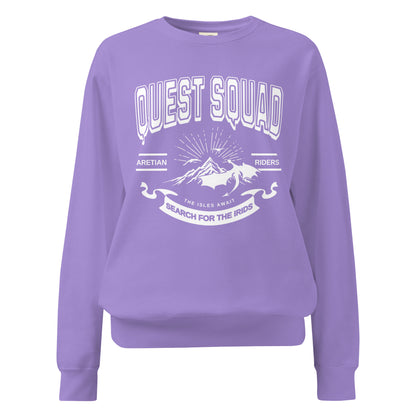 Quest Squad Heavyweight Sweatshirt - The Bean Workshop - Aretian Riders, Basgiath, Book Lover Gift, Booktok Merch, Dragon Rider, Empyrean Series, Epic Fantasy, Fourth Wing Gift., Fourth Wing Merch, Iron Flame Merch, Liam Mairi, Quest Squad, Rebecca Yarros, Romantasy, Search for the Irids, Sloane Mairi, sweater, sweatshirt, Vintage Band Tee, Violet Sorrengail, Xaden Riorson