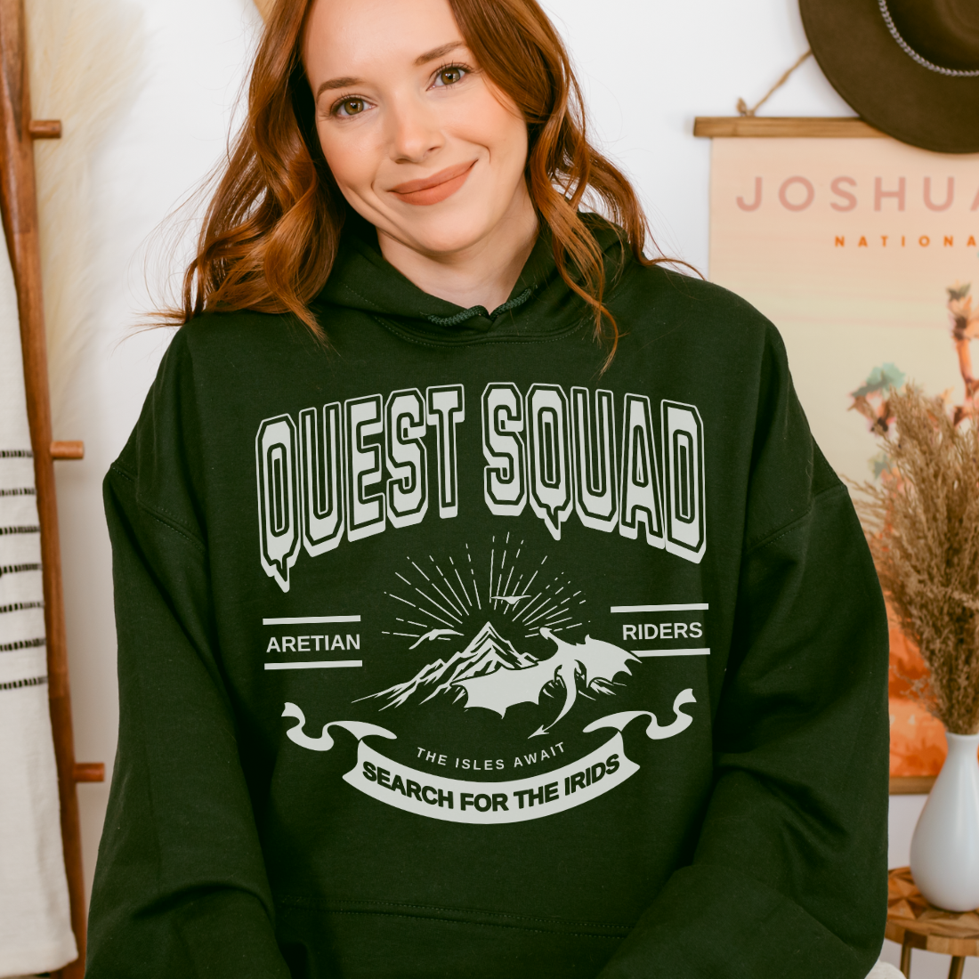 Quest Squad Hoodie - The Bean Workshop - Aretian Riders, Basgiath, Book Lover Gift, Booktok Merch, Dragon Rider, Empyrean Series, Epic Fantasy, Fourth Wing Gift., Fourth Wing Merch, hoodie, Iron Flame Merch, Liam Mairi, Quest Squad, Rebecca Yarros, Romantasy, Search for the Irids, Sloane Mairi, Vintage Band Tee, Violet Sorrengail, Xaden Riorson