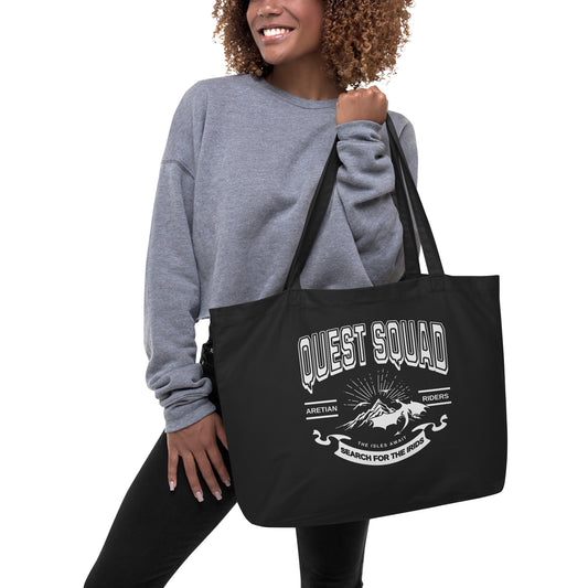 Quest Squad Large Organic Cotton Twill Tote Bag - The Bean Workshop - Aretian Riders, Basgiath, Book Lover Gift, Booktok Merch, Dragon Rider, Empyrean Series, Epic Fantasy, Fourth Wing Gift., Fourth Wing Merch, Iron Flame Merch, Liam Mairi, organic cotton twill tote bag, Quest Squad, Rebecca Yarros, Romantasy, Search for the Irids, Sloane Mairi, tote bag, Vintage Band Tee, Violet Sorrengail, Xaden Riorson