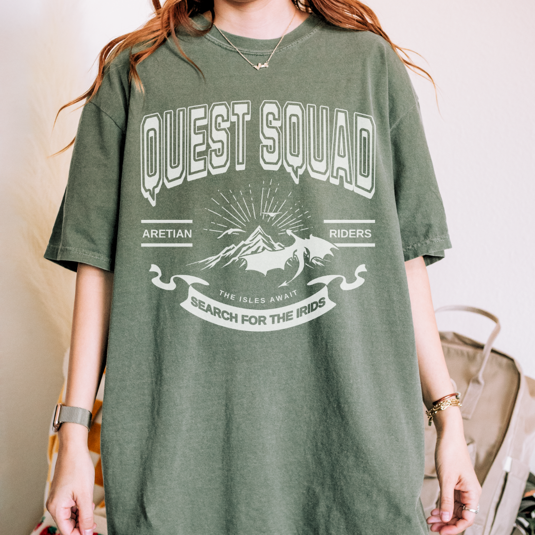 Quest Squad T-Shirt - The Bean Workshop - Aretian Riders, Basgiath, Book Lover Gift, Booktok Merch, Dragon Rider, Empyrean Series, Epic Fantasy, Fourth Wing Gift., Fourth Wing Merch, Iron Flame Merch, Liam Mairi, Quest Squad, Rebecca Yarros, Romantasy, Search for the Irids, Sloane Mairi, t-shirt, Vintage Band Tee, Violet Sorrengail, Xaden Riorson
