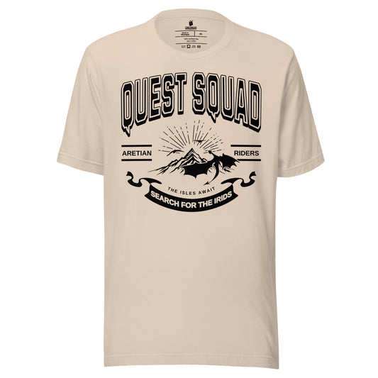 Quest Squad Tee Shirt - The Bean Workshop - Aretian Riders, Basgiath, Book Lover Gift, Booktok Merch, Dragon Rider, Empyrean Series, Epic Fantasy, Fourth Wing Gift., Fourth Wing Merch, Iron Flame Merch, Liam Mairi, Quest Squad, Rebecca Yarros, Romantasy, Search for the Irids, Sloane Mairi, t-shirt, tee, Vintage Band Tee, Violet Sorrengail, Xaden Riorson