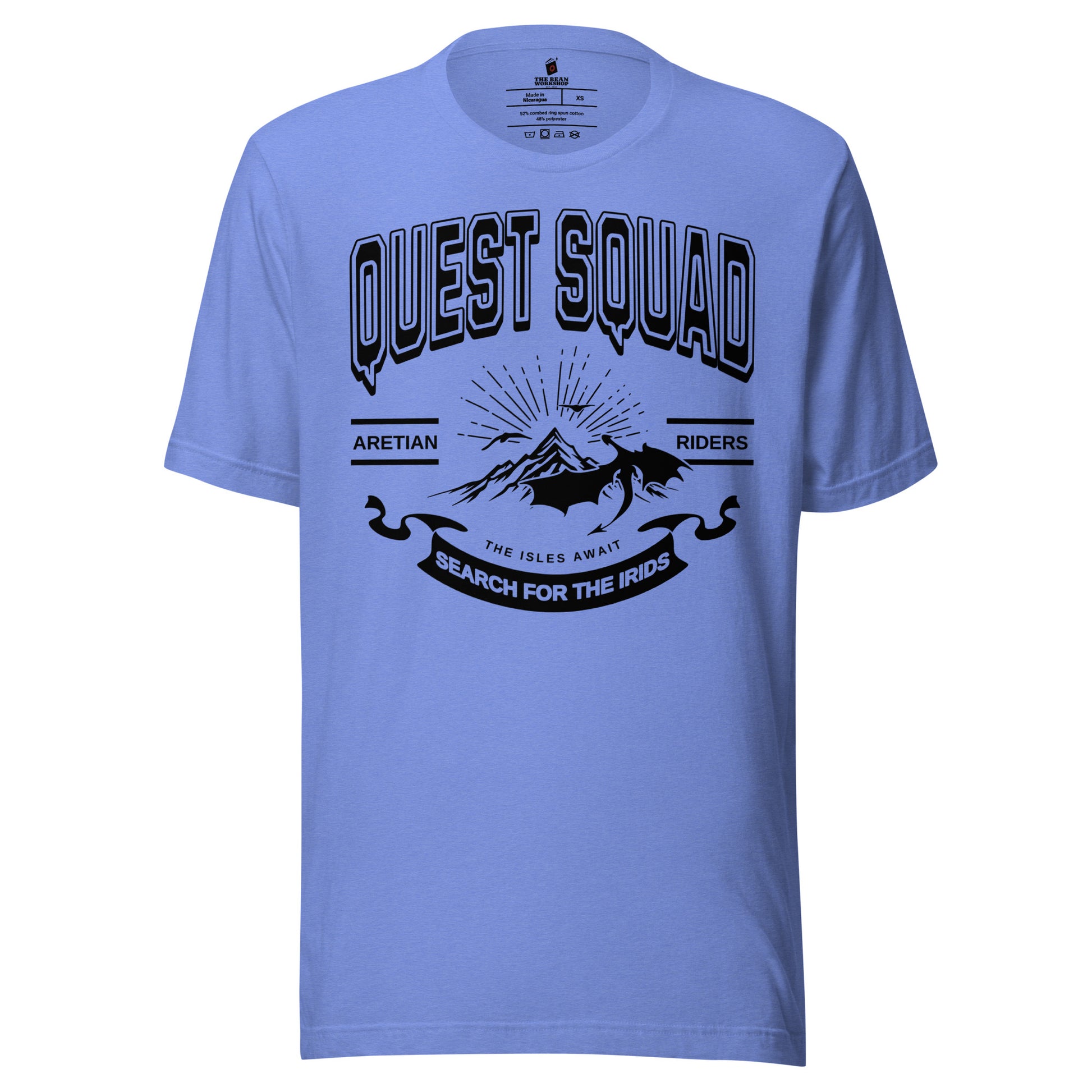 Quest Squad Tee Shirt - The Bean Workshop - Aretian Riders, Basgiath, Book Lover Gift, Booktok Merch, Dragon Rider, Empyrean Series, Epic Fantasy, Fourth Wing Gift., Fourth Wing Merch, Iron Flame Merch, Liam Mairi, Quest Squad, Rebecca Yarros, Romantasy, Search for the Irids, Sloane Mairi, t-shirt, tee, Vintage Band Tee, Violet Sorrengail, Xaden Riorson