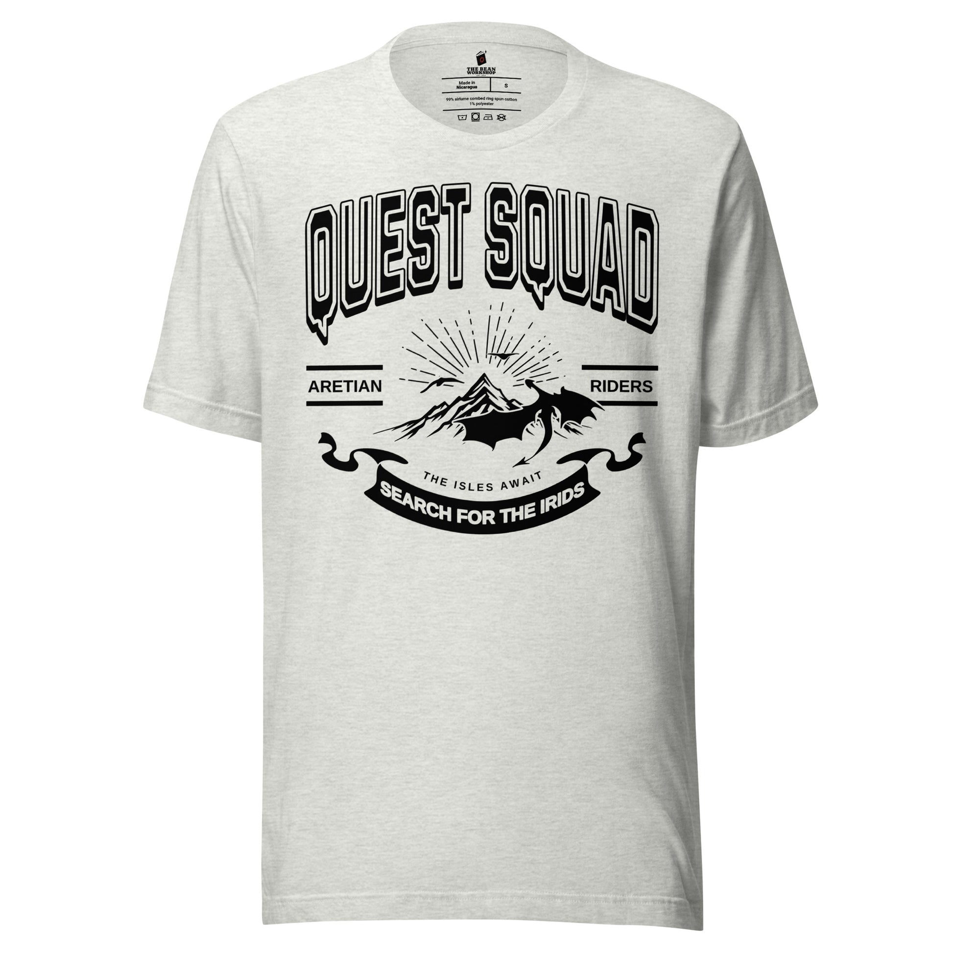 Quest Squad Tee Shirt - The Bean Workshop - Aretian Riders, Basgiath, Book Lover Gift, Booktok Merch, Dragon Rider, Empyrean Series, Epic Fantasy, Fourth Wing Gift., Fourth Wing Merch, Iron Flame Merch, Liam Mairi, Quest Squad, Rebecca Yarros, Romantasy, Search for the Irids, Sloane Mairi, t-shirt, tee, Vintage Band Tee, Violet Sorrengail, Xaden Riorson